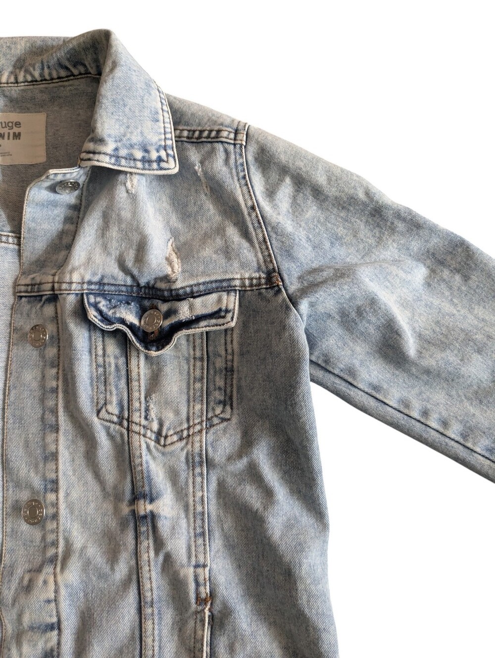 Light Wash Distressed Denim Jacket - Women's Casual Jacket - Picture 4 of 12